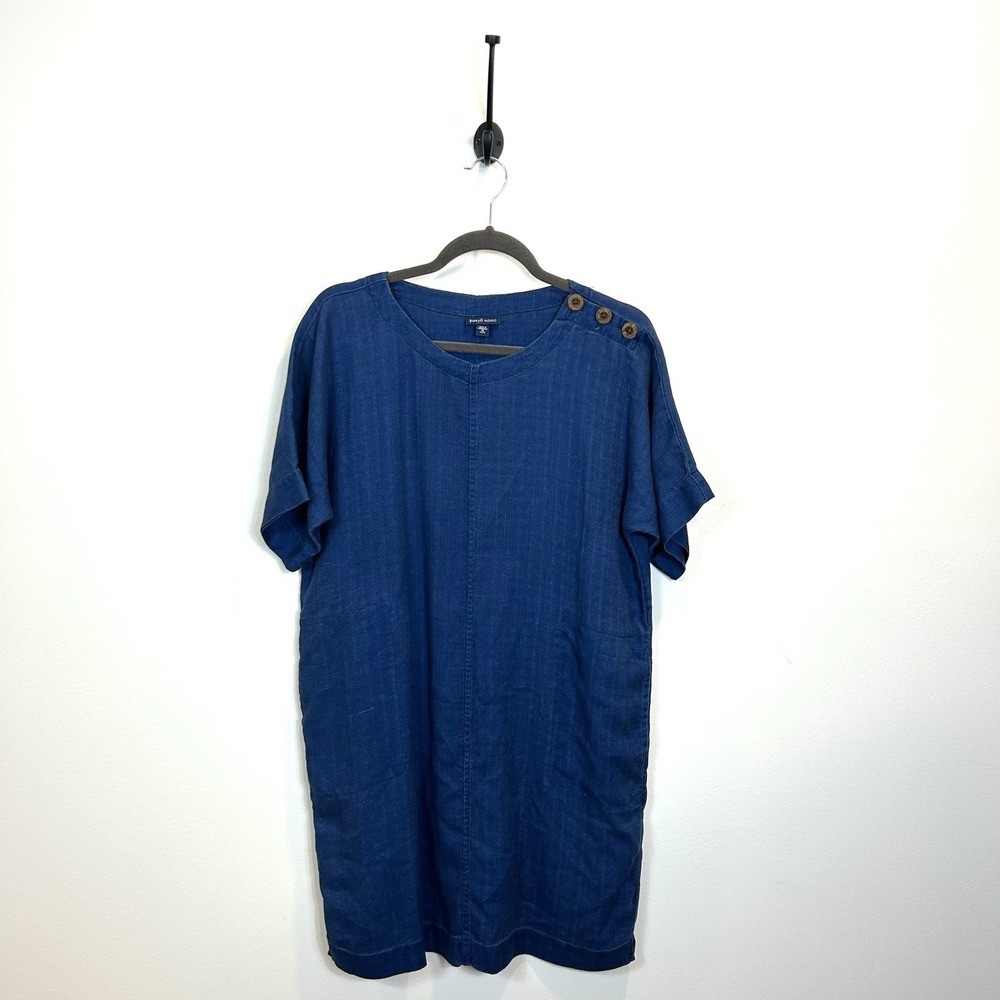 J. Jill Pure‎ Indigo Shift Short Sleeve Dress XS Petite Blue Tencel Lyocell